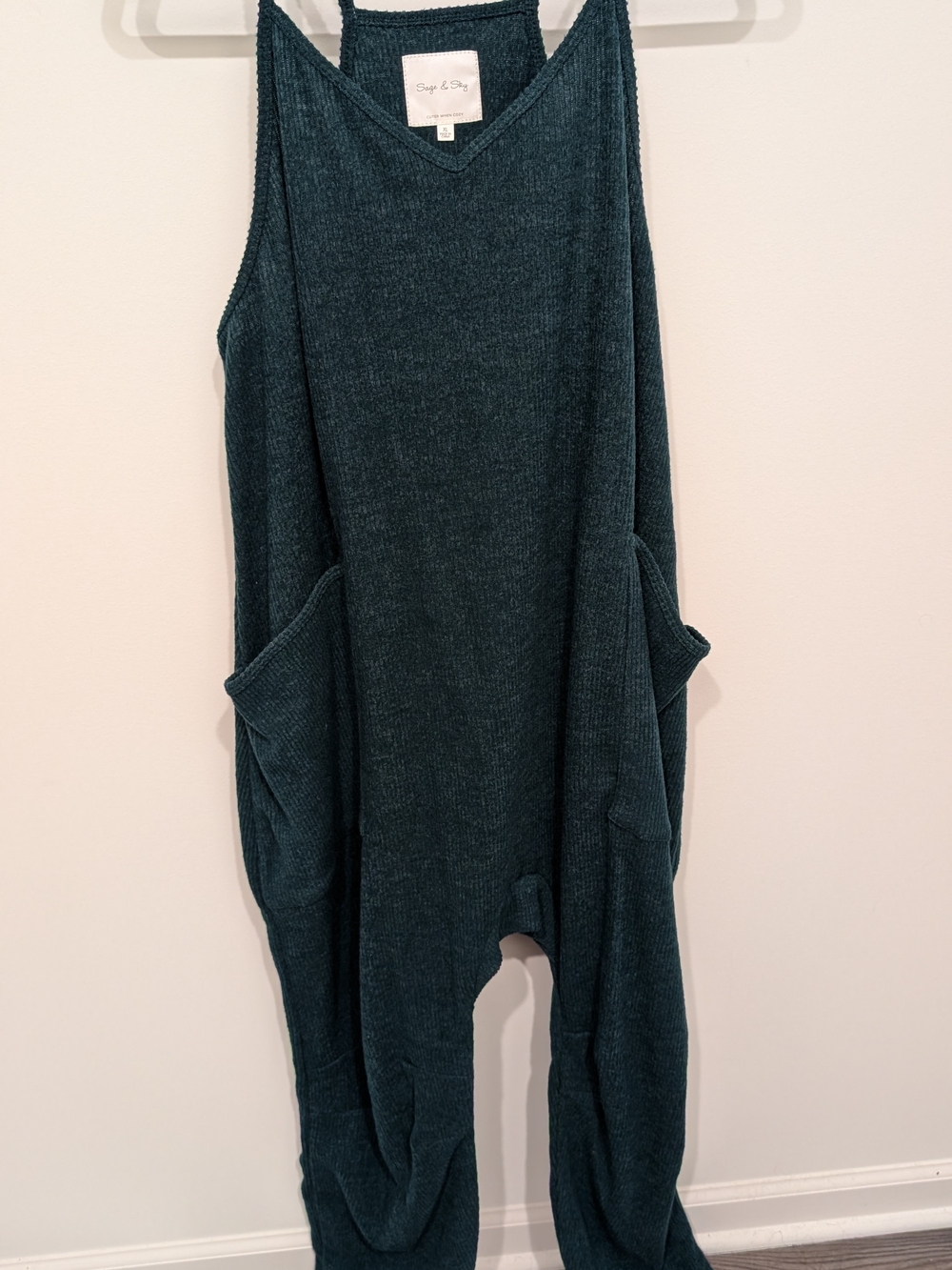 Dark Teal Ribbed Jumpsuit with Pockets